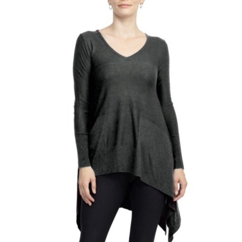 Cupio Curvy‎ Sweater Dark Gray Knit Top Womens Plus Size 1X Asymmetrical Volup